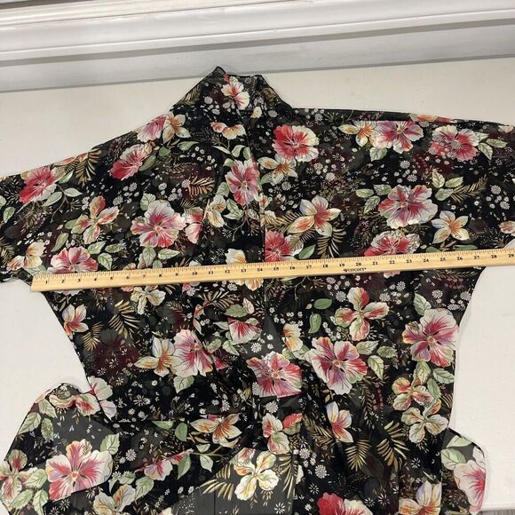 Zara Woman Floral Kimono Duster Black Sheer Size Medium M - XL Side Slits Drape - Picture 8 of 11